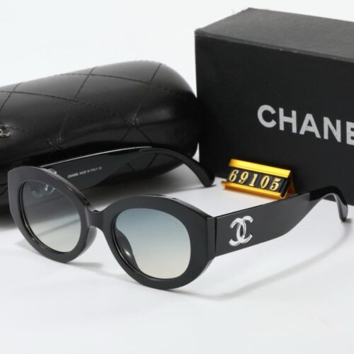 Alternative view of Chanel Oval Sunglasses Acetate Black Silver