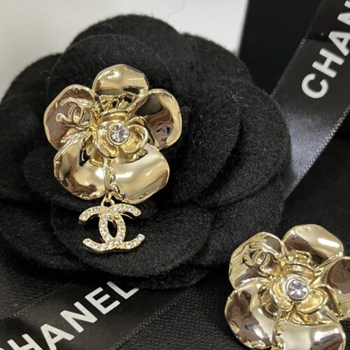 Alternative view of Chanel Camellia Dangle Earrings Crystals Metal Gold