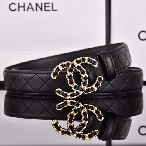Alternative view of Chanel Belt Interwoven Chain Quilted Leather Gold Black 28mm