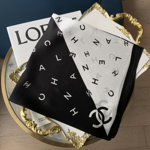 Alternative view of Chanel Multi Letters CC Square Scarf Silk Twill Black White 70cm