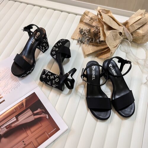Alternative view of Chanel Platform Sandals Rhinestone Logo Black Silver G45365 B15306 NU665