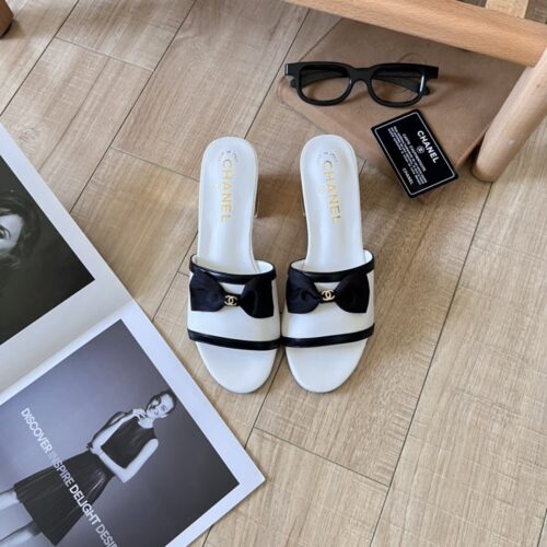 Alternative view of Chanel Grosgrain Ribbon Bow Mules Smooth Leather White