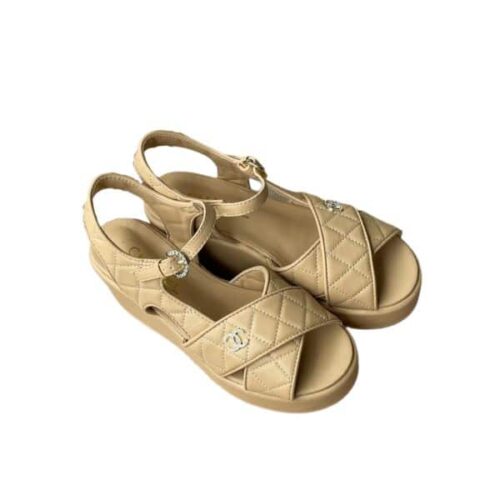 Chanel Platform Sandals Quilted Leather Beige G39918