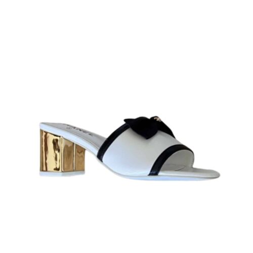 Chanel Grosgrain Ribbon Bow Mules Smooth Leather White