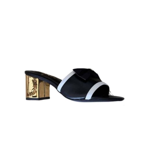 Chanel Grosgrain Ribbon Bow Mules Smooth Leather Black