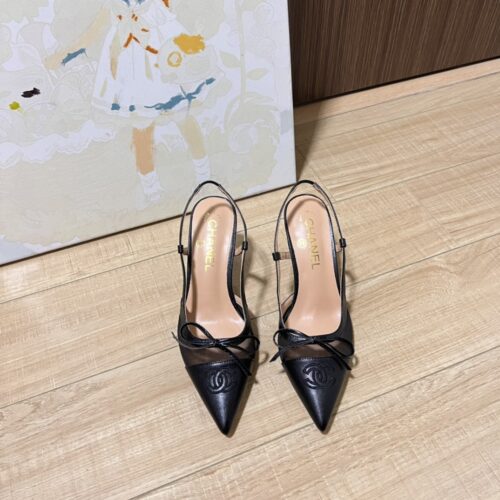 Alternative view of Chanel Cc Leather Pointy Toe Pumps Slingbacks Sandals Black