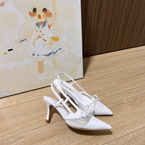 Alternative view of Chanel Cc Leather Pointy Toe Pumps Slingbacks Sandals White