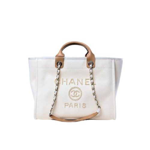 Chanel Deauville Large Canvas Tote Bag White 38cm