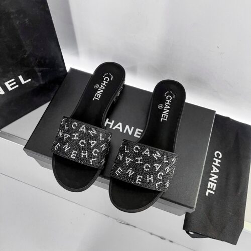 Alternative view of Chanel 24P Beaded Diamond Logo Slippers Black