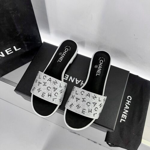 Alternative view of Chanel 24P Beaded Diamond Logo Slippers Silver