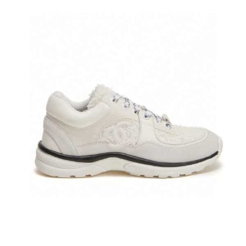 Chanel Velour Sneaker Platform Tweed White