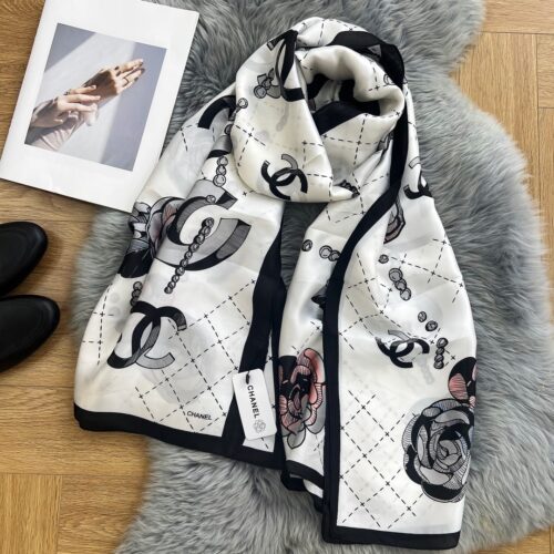 Alternative view of Chanel Camellia CC Grid Square Scarf Silk Twill White 90cm