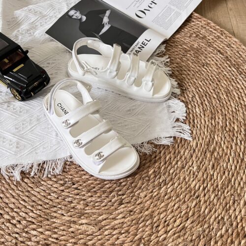 Alternative view of Chanel Triple Velcro Strap Sandals White G45628