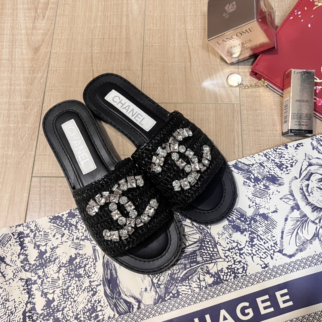 Chanel Rhinestone Woven Slide Black G40083 X57021 94305 - Image 2