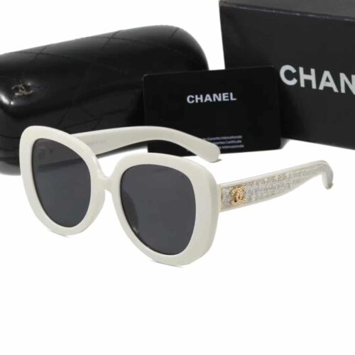 Alternative view of Chanel Square Tweed Sunglasses Acetate White Gold