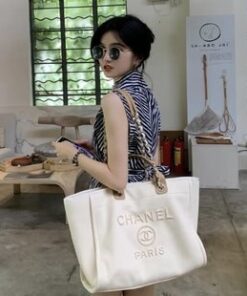 Alternative view of Chanel Deauville Large Canvas Tote Bag White 38cm