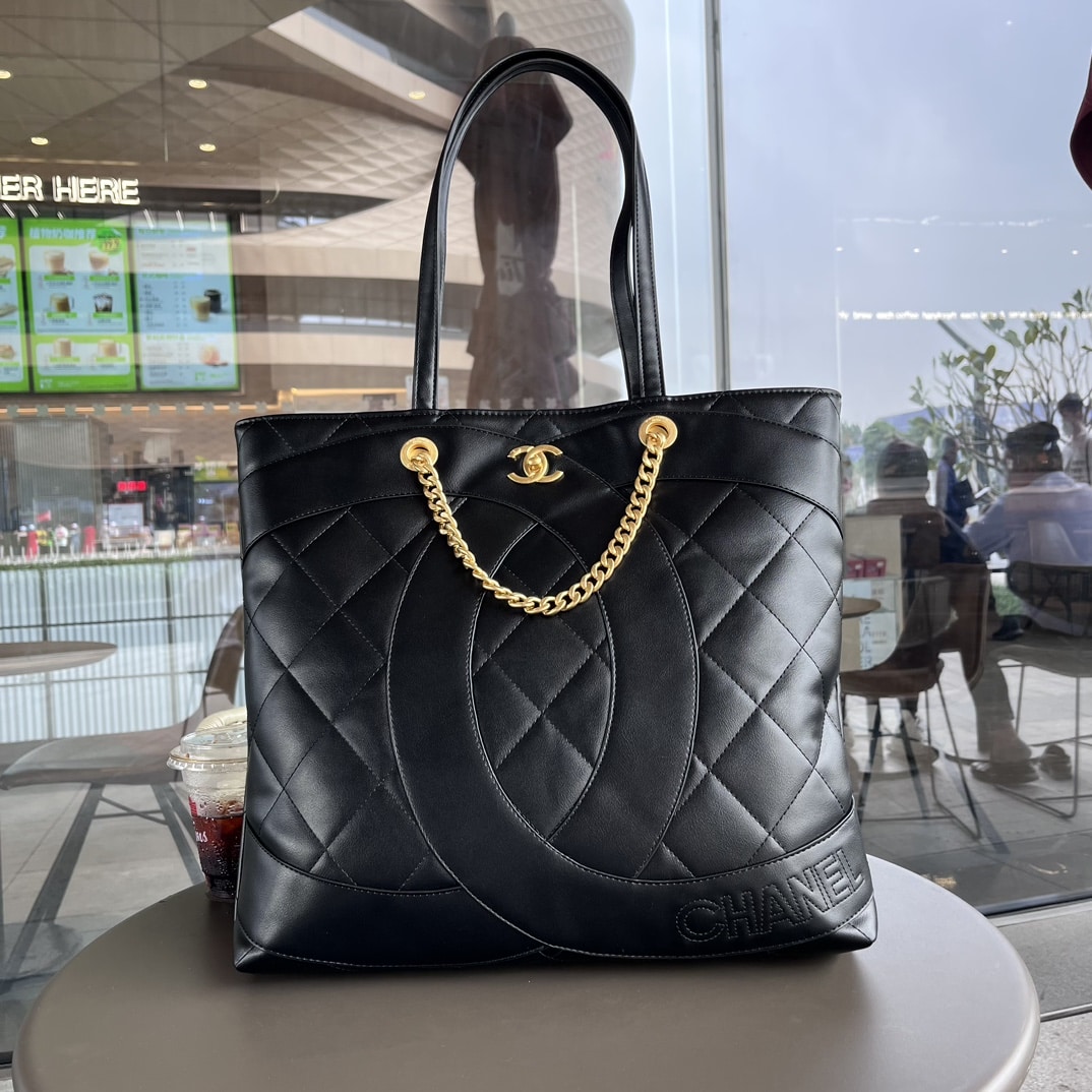 Chanel CC Shopping Smooth Leather Tote Bag Black 37cm - Image 2