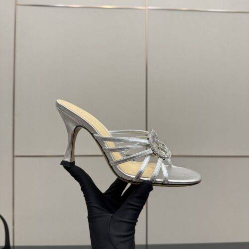 Alternative view of Gucci Women Slide With Crystal Interlocking G Leather Sandal Silver 852663 0Mw00 8106