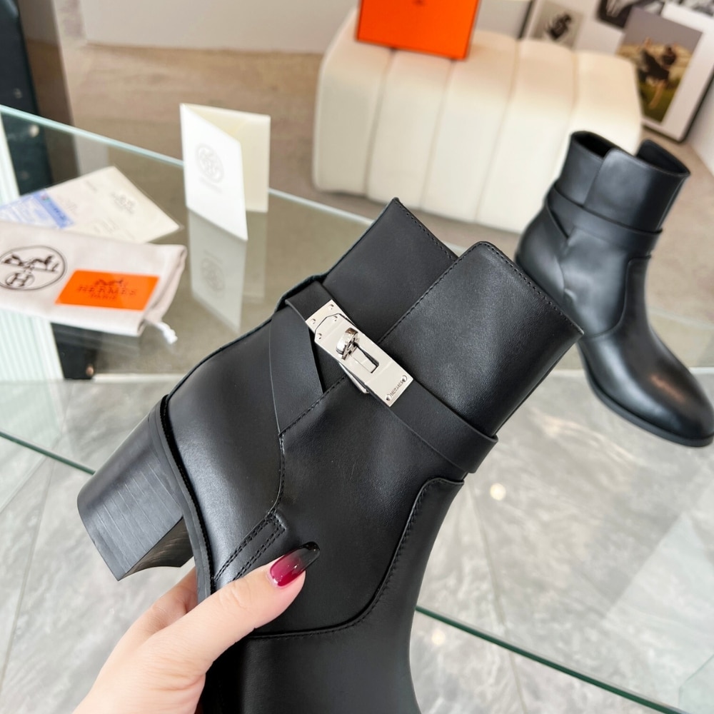 Hermes Frenchie 50 Ankle Boots Smooth Leather Black H232128Z 02340 - Image 3
