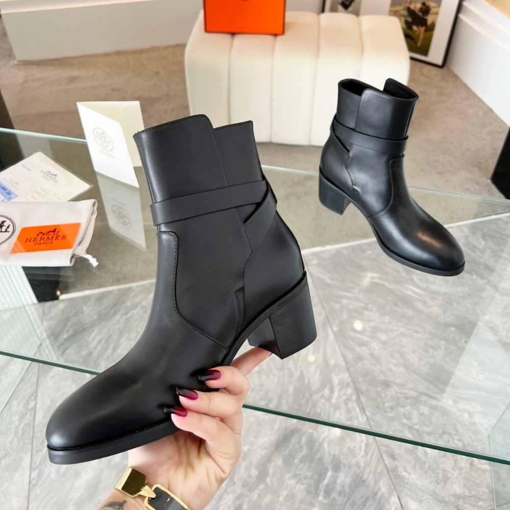 Hermes Frenchie 50 Ankle Boots Smooth Leather Black H232128Z 02340 - Image 4