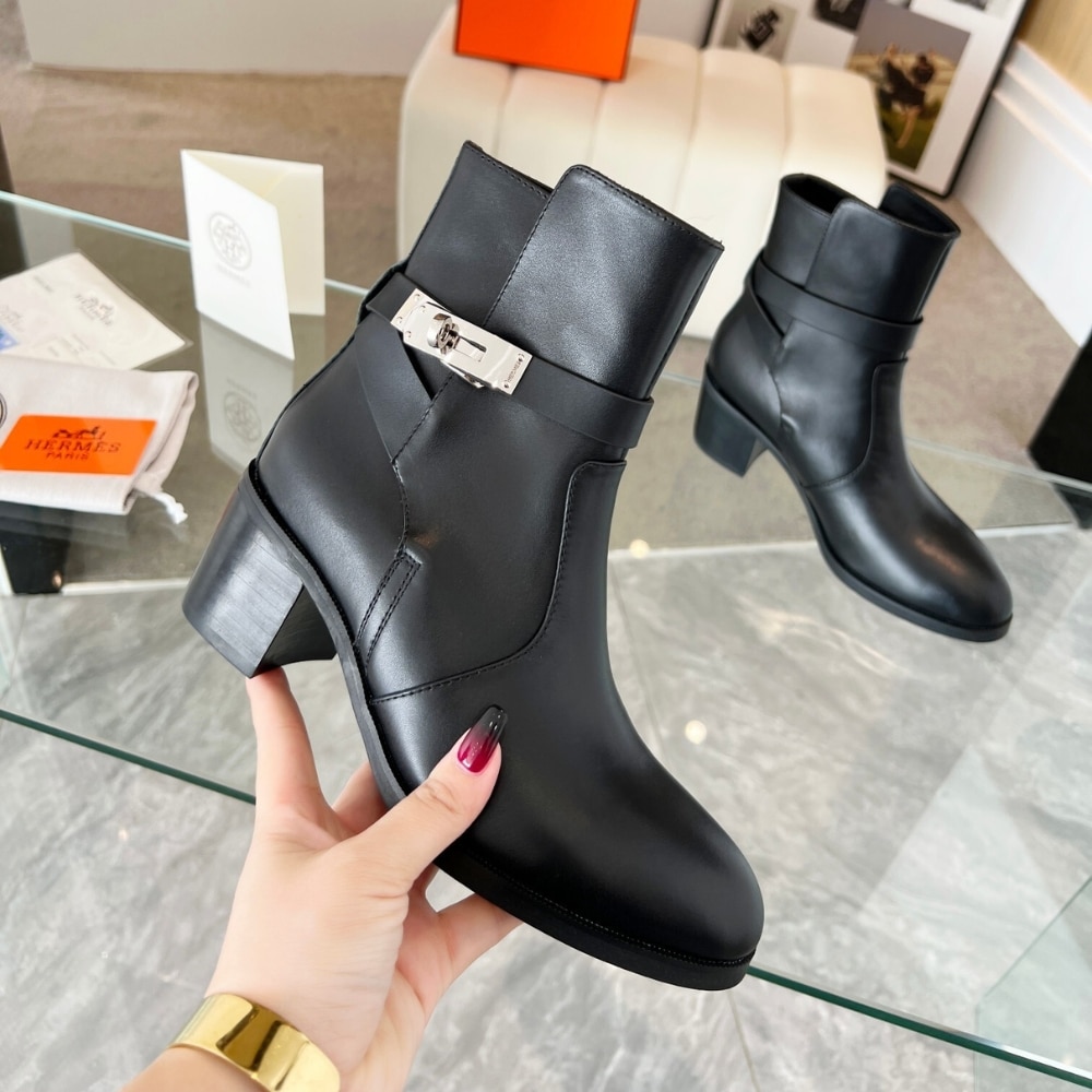 Hermes Frenchie 50 Ankle Boots Smooth Leather Black H232128Z 02340 - Image 5