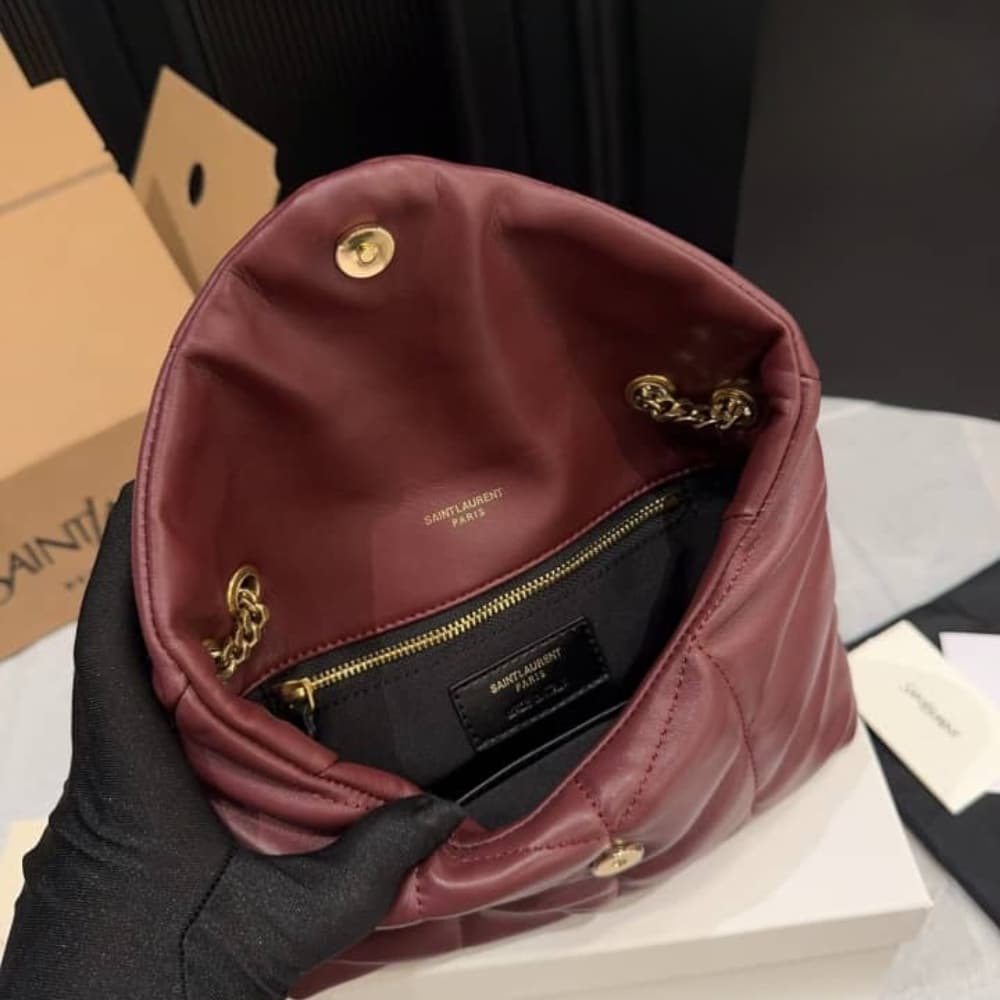 Saint Laurent Puffer Toy In Shiny Leather Shoulder Bag Burgundy 22Cm 7593371EL076197 - Image 8