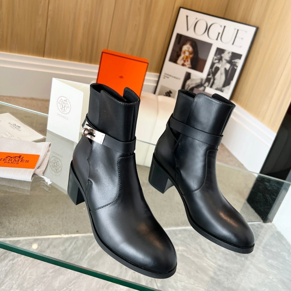 Hermes Frenchie 50 Ankle Boots Smooth Leather Black H232128Z 02340 - Image 2