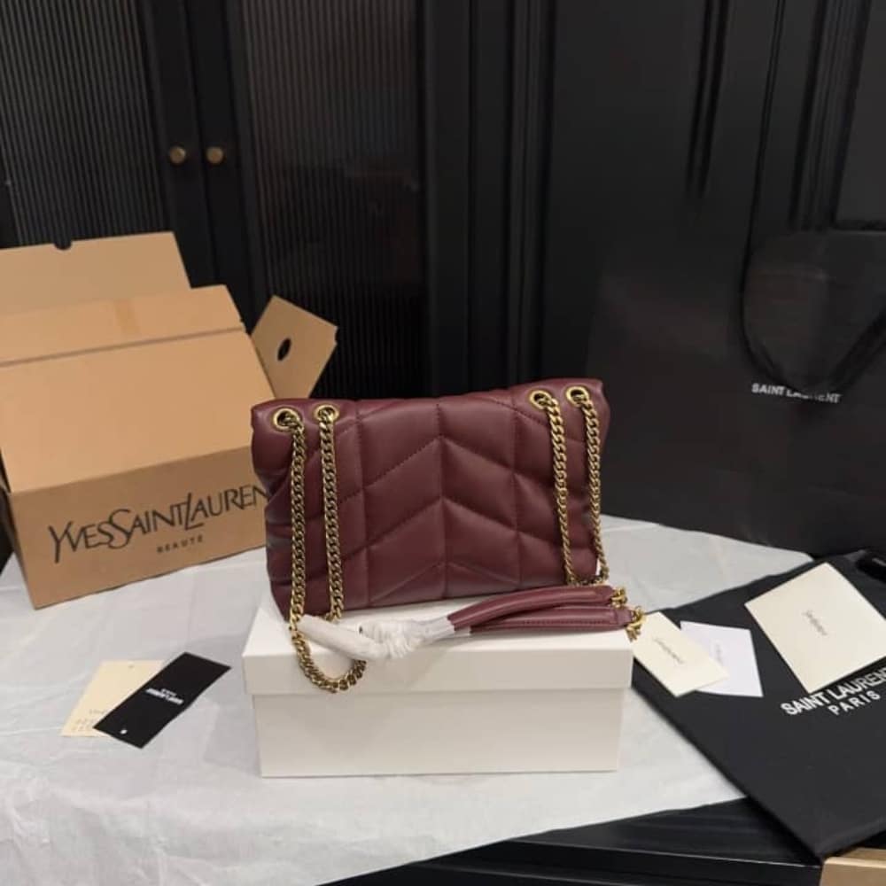 Saint Laurent Puffer Toy In Shiny Leather Shoulder Bag Burgundy 22Cm 7593371EL076197 - Image 7