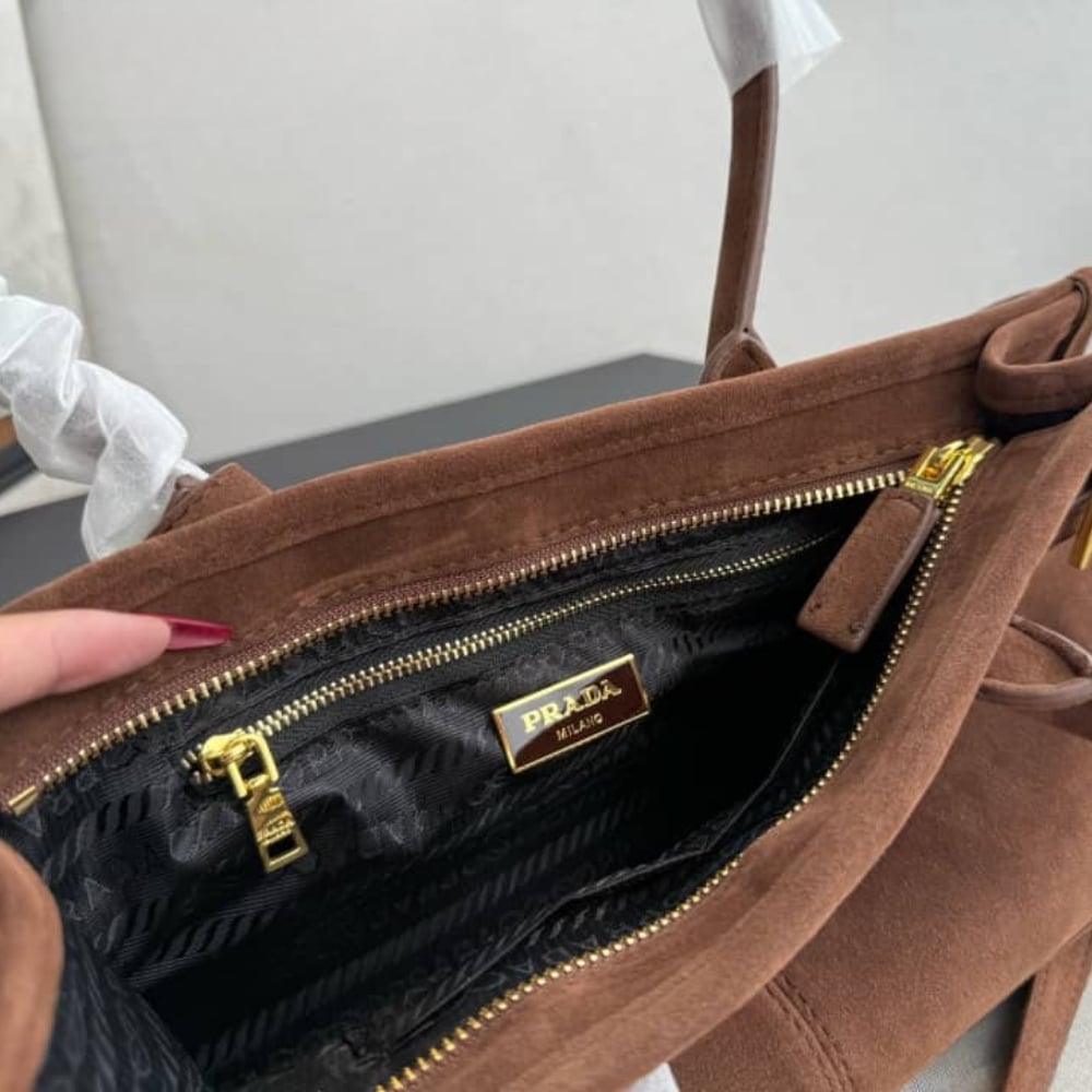 Prada Bonnie Medium Suede Handbag Brown 32Cm 1Ba426 2C4S F0401 V Moo - Image 9
