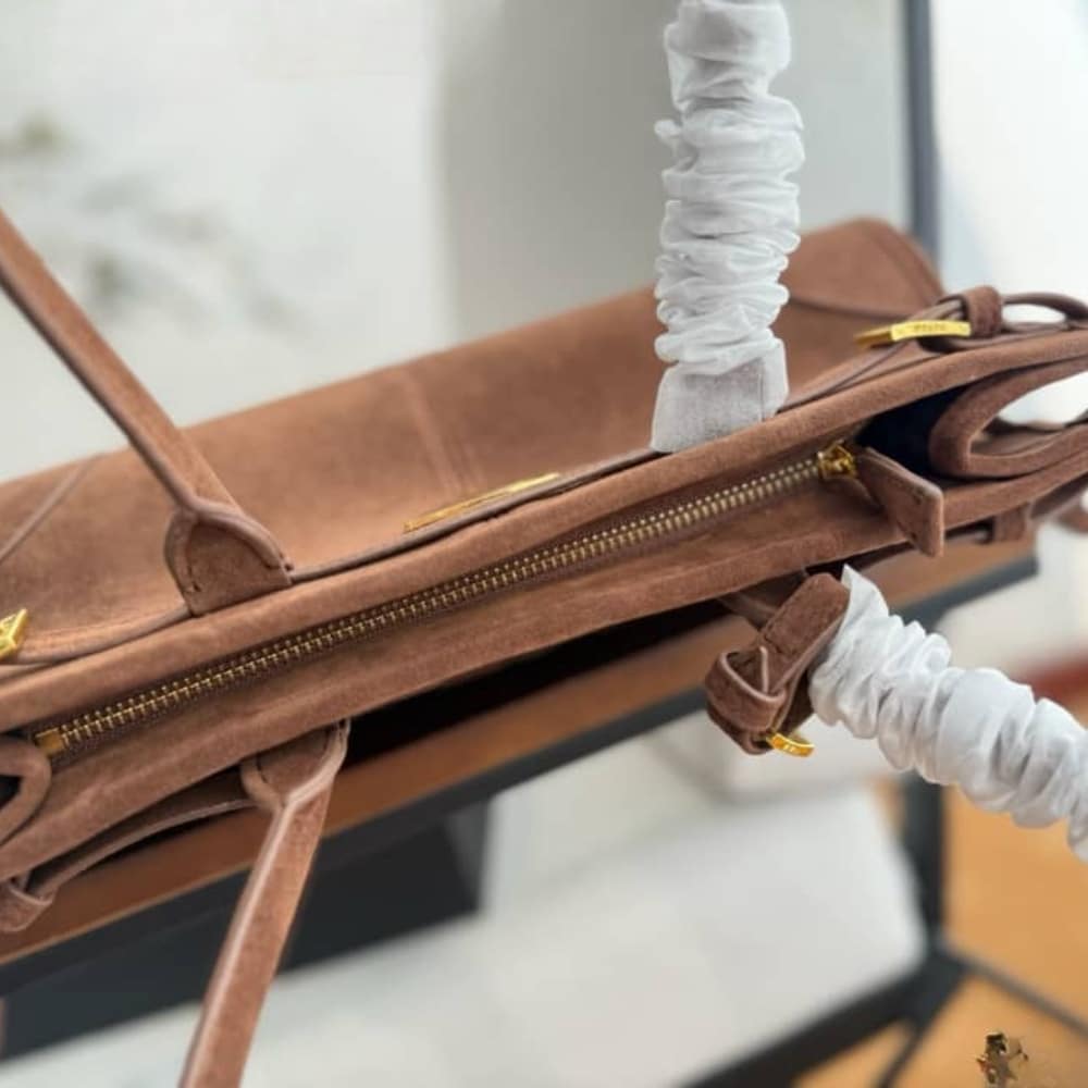 Prada Bonnie Medium Suede Handbag Brown 32Cm 1Ba426 2C4S F0401 V Moo - Image 7