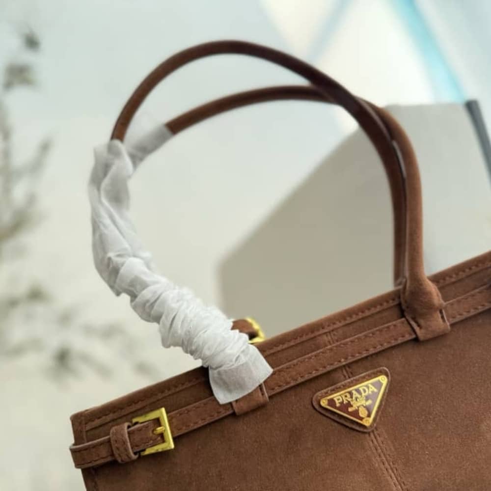 Prada Bonnie Medium Suede Handbag Brown 32Cm 1Ba426 2C4S F0401 V Moo - Image 6