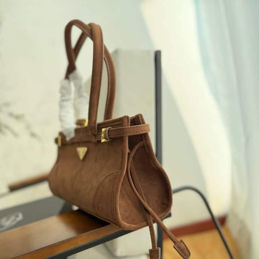 Prada Bonnie Medium Suede Handbag Brown 32Cm 1Ba426 2C4S F0401 V Moo - Image 5