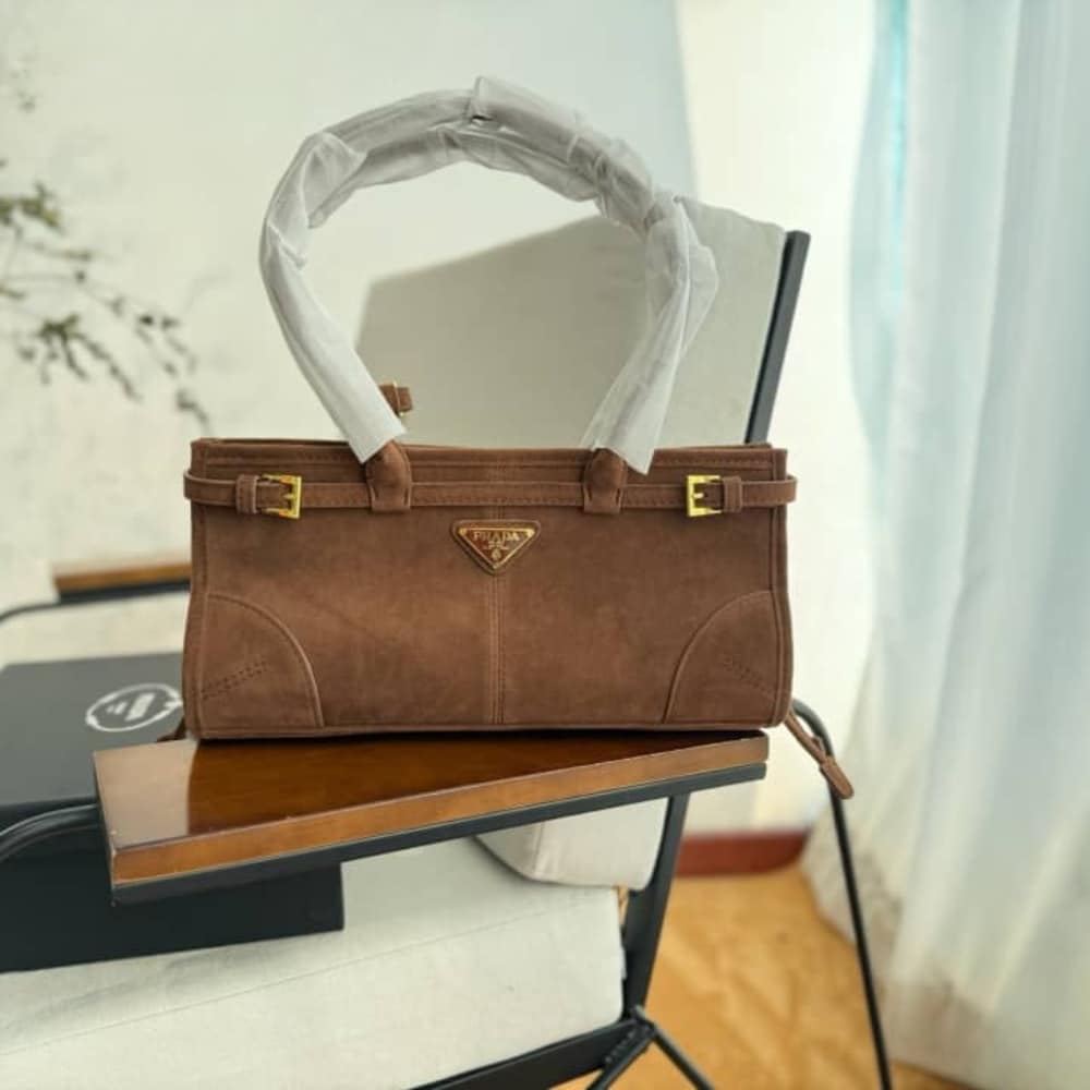 Prada Bonnie Medium Suede Handbag Brown 32Cm 1Ba426 2C4S F0401 V Moo - Image 2