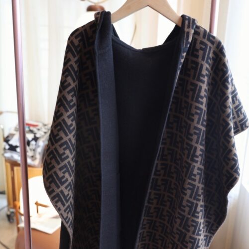 Alternative view of Fendi Junior Reversible FF Logo Wool And Cashmere Cape Black And Brown JFQ056AKLSF1M0T