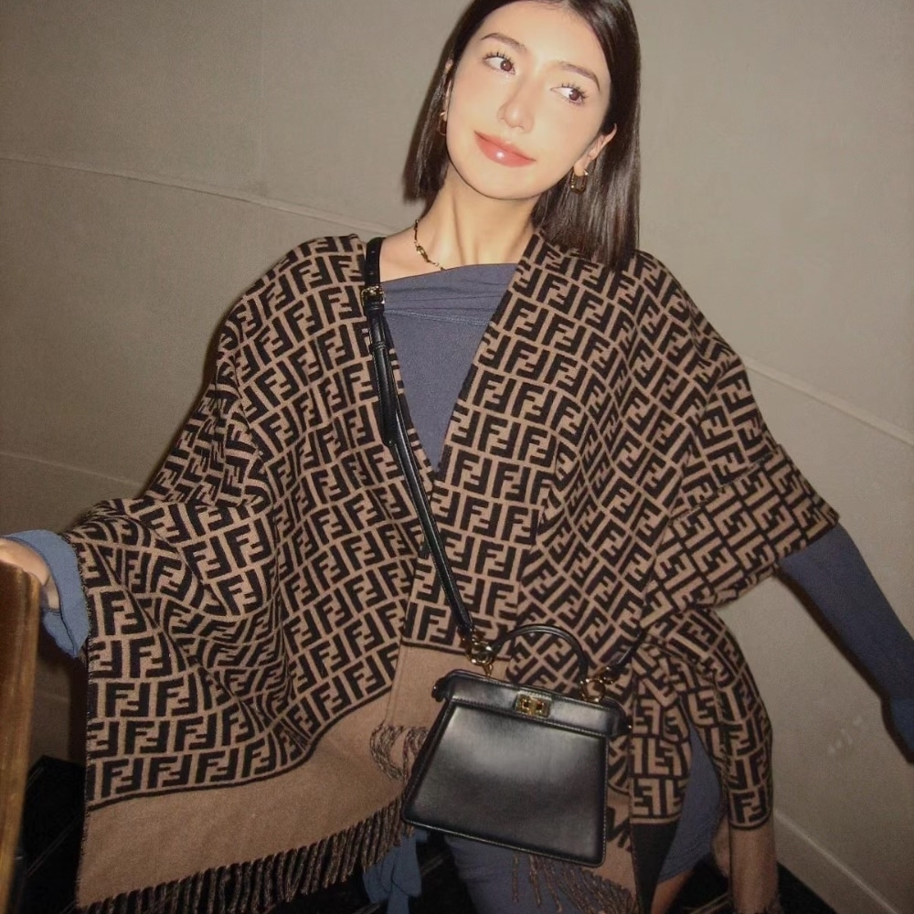 Fendi Poncho FF Motif Wool And Cashmere Brown FXX723AQCWF0QE1 - Image 6