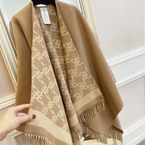 Alternative view of Fendi Poncho Fringed Wrap Double-Face Wool And Cashmere Cape Brown FXX715AHRFF0QU5
