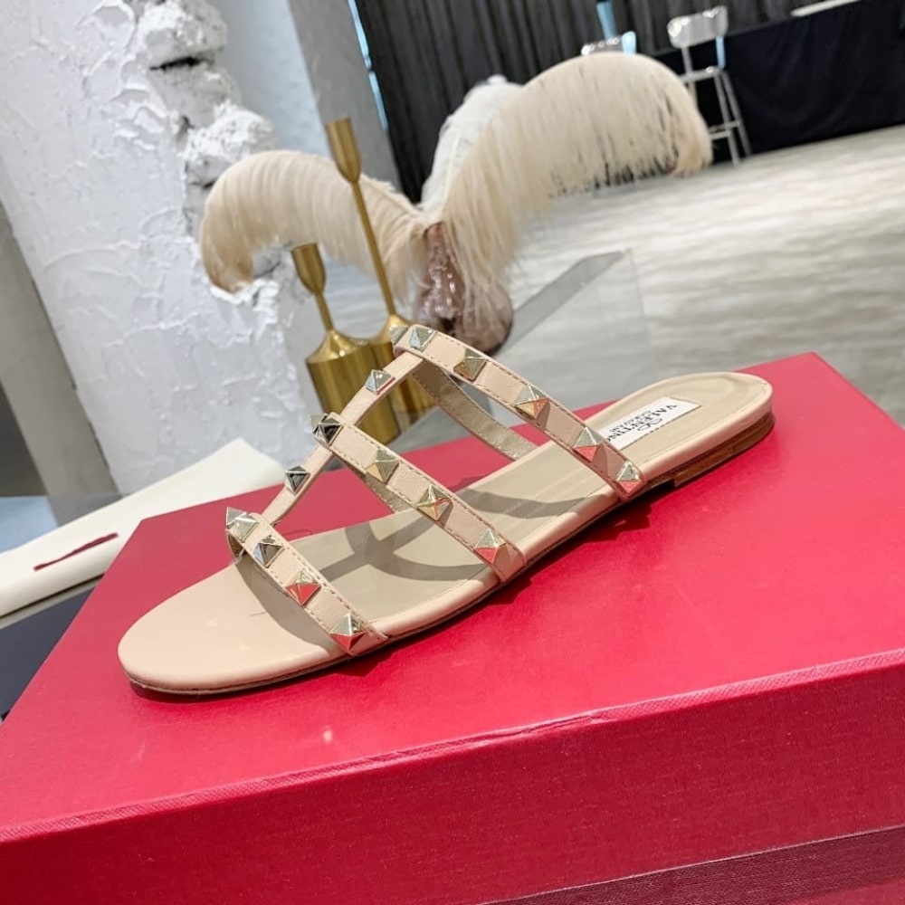 Valentino Garavani Rockstud Flat Slide Sandal 5mm Beige 5W2S0C49VOD P45 - Image 6