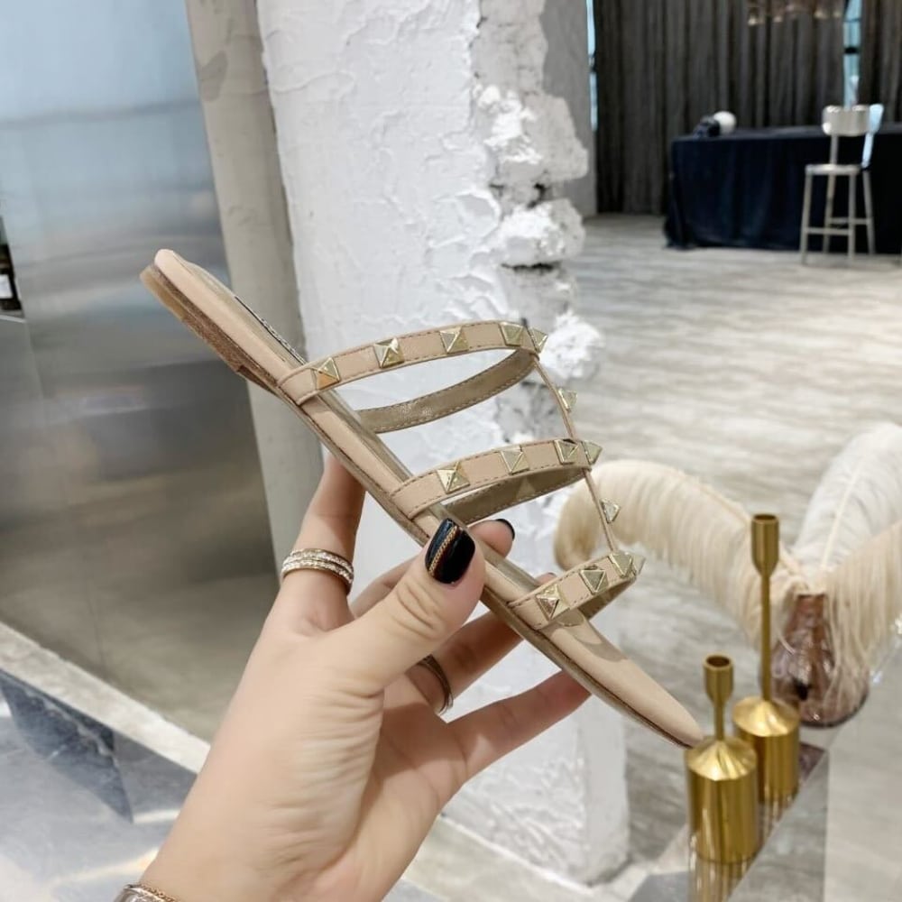 Valentino Garavani Rockstud Flat Slide Sandal 5mm Beige 5W2S0C49VOD P45 - Image 5