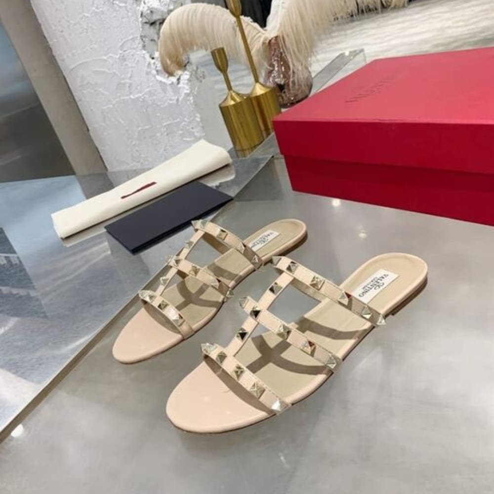 Valentino Garavani Rockstud Flat Slide Sandal 5mm Beige 5W2S0C49VOD P45 - Image 4
