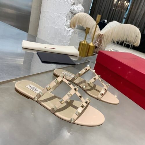 Alternative view of Valentino Garavani Rockstud Flat Slide Sandal 5mm Beige 5W2S0C49VOD P45