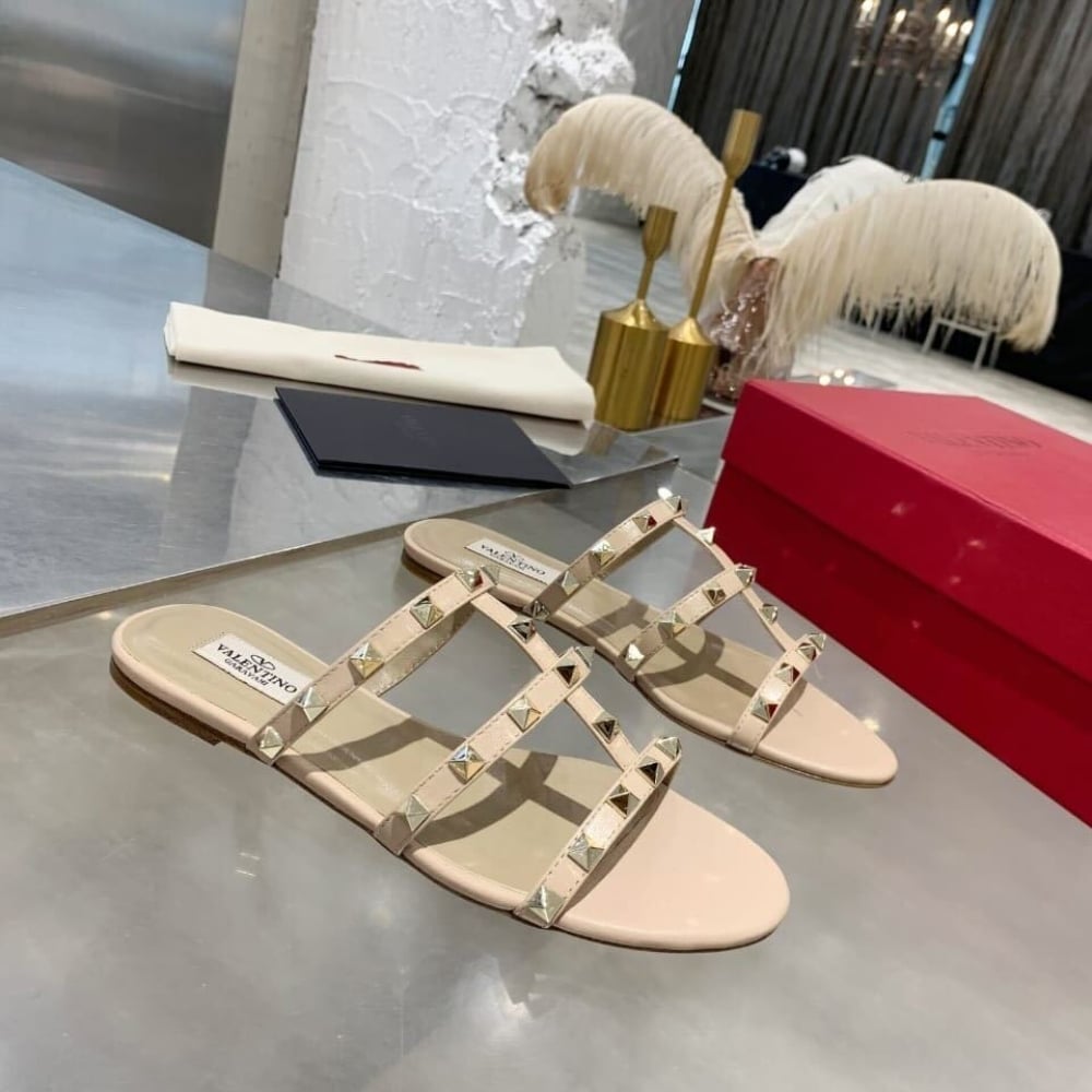Valentino Garavani Rockstud Flat Slide Sandal 5mm Beige 5W2S0C49VOD P45 - Image 2