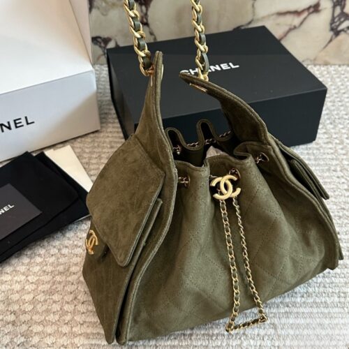 Alternative view of Chanel 25 Small Suede Leather Handbag Khaki 26cm