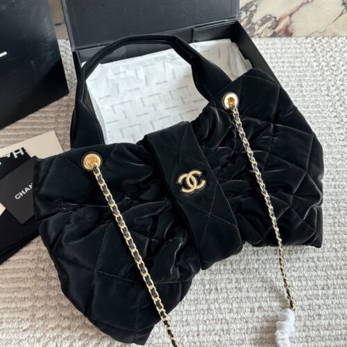 Alternative view of Chanel Bow Bag Medium Velvet Effect Nylon Handle Bag Black 35cm AS5851 B22154 94305