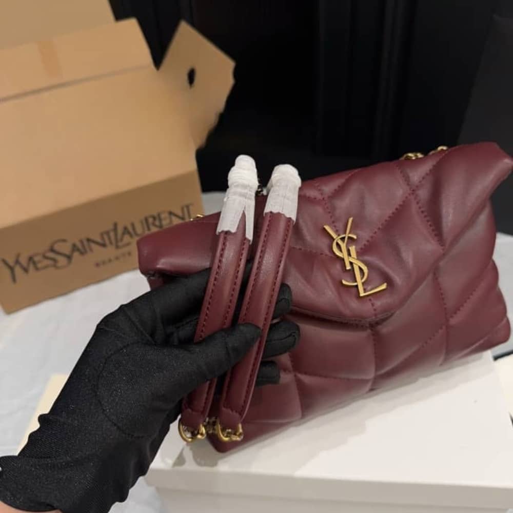 Saint Laurent Puffer Toy In Shiny Leather Shoulder Bag Burgundy 22Cm 7593371EL076197 - Image 5