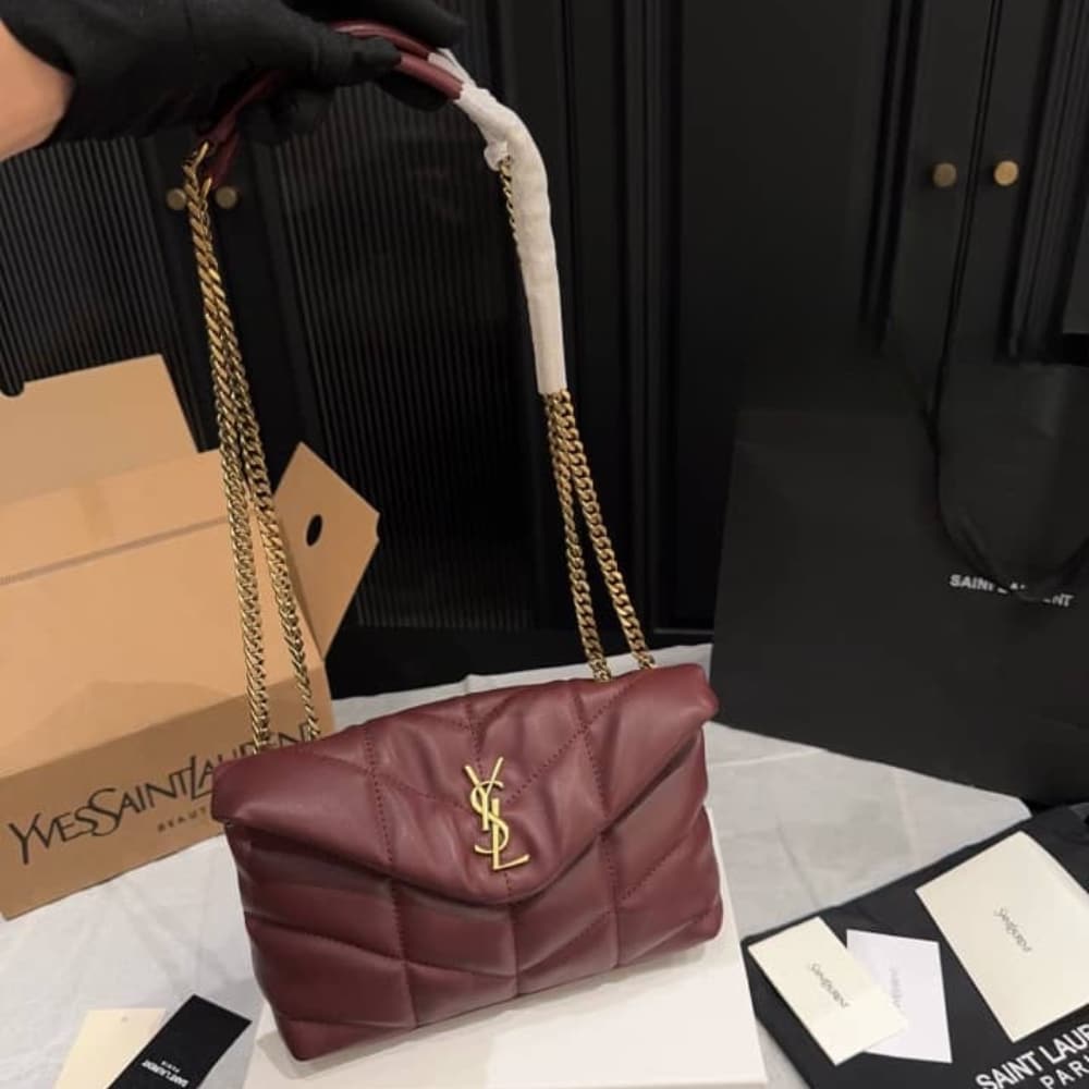 Saint Laurent Puffer Toy In Shiny Leather Shoulder Bag Burgundy 22Cm 7593371EL076197 - Image 3