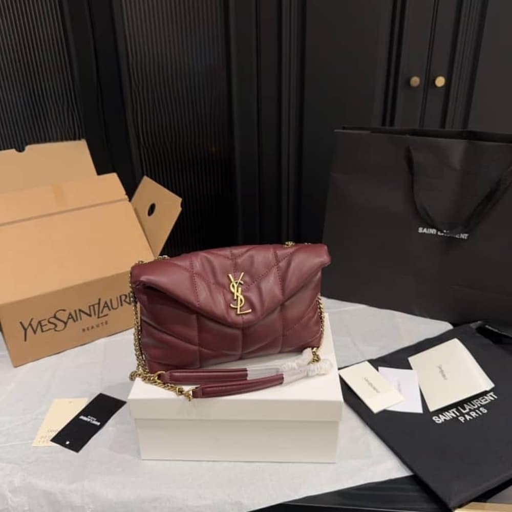 Saint Laurent Puffer Toy In Shiny Leather Shoulder Bag Burgundy 22Cm 7593371EL076197 - Image 2