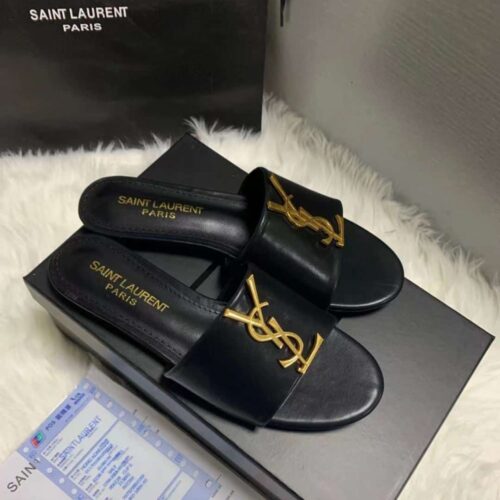 Alternative view of Saint Laurent Tribute Slippers Smooth Leather Black