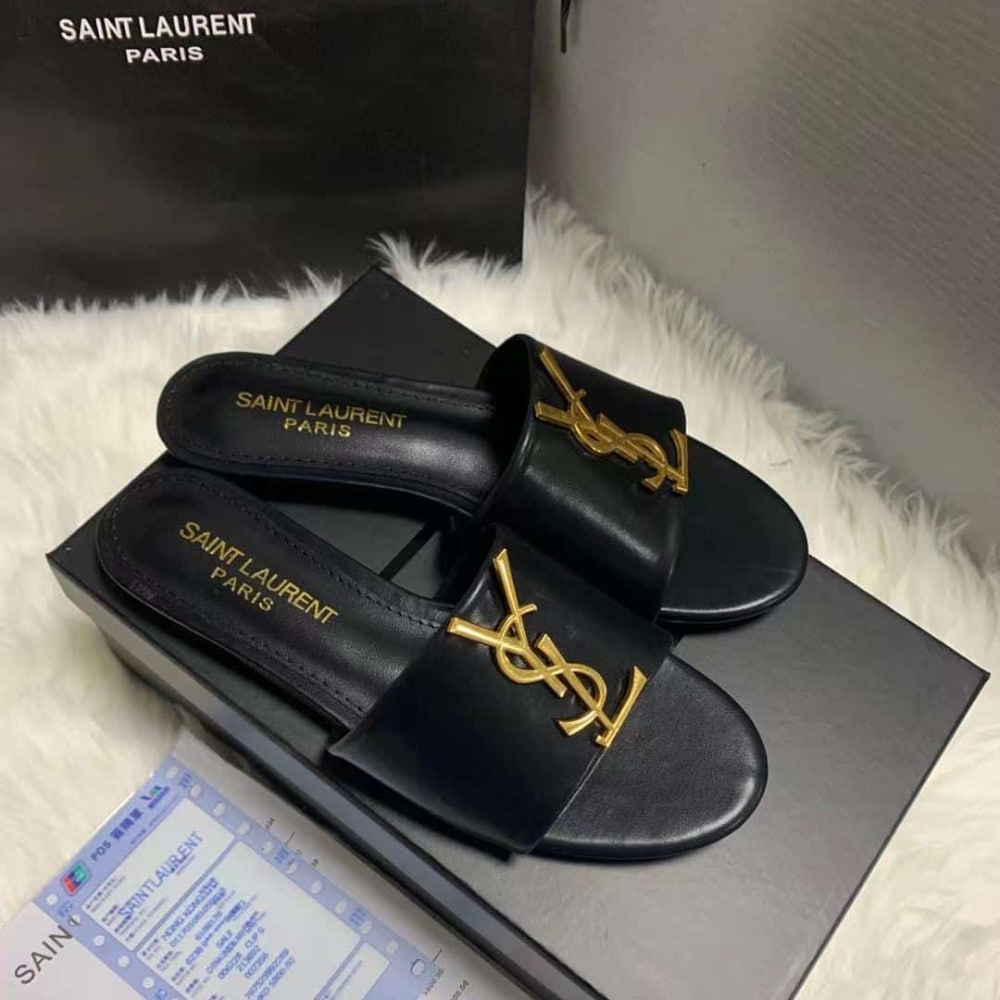 Saint Laurent Tribute Slippers Smooth Leather Black - Image 2