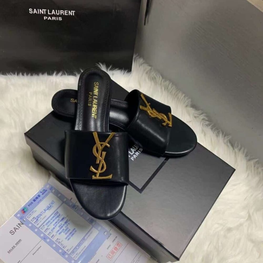 Saint Laurent Tribute Slippers Smooth Leather Black - Image 5