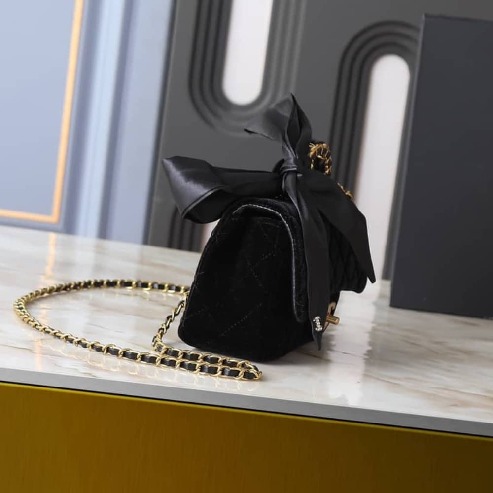 Chanel Classic Mini Velvet Top Handle Bag Black 20cm AS5875 B22481 94305 - Image 5